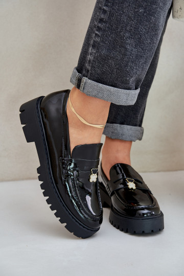 Lacquered Women's Moccasins With Teddy Bear Black Wulinea 2