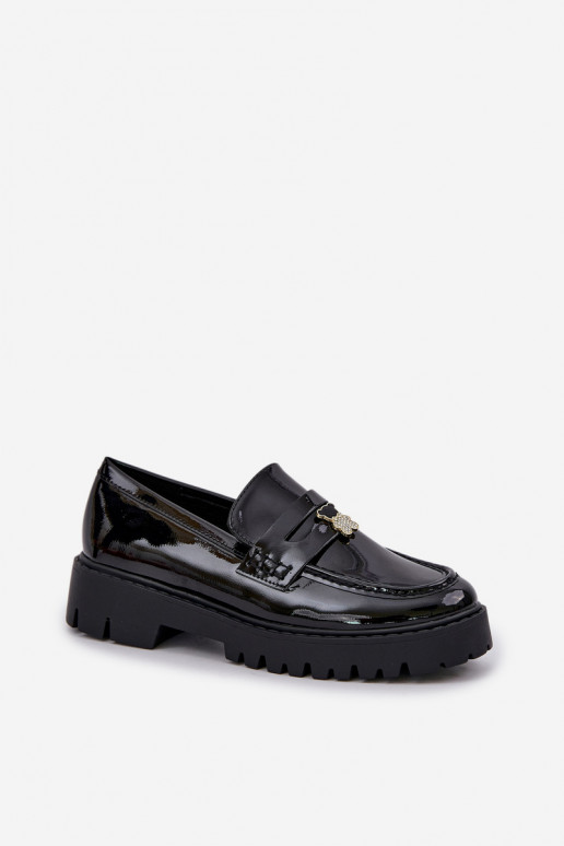 Lacquered Women's Moccasins With Teddy Bear Black Wulinea