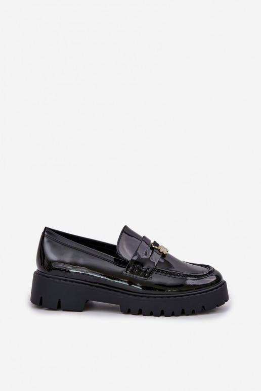 Lacquered Women's Moccasins With Teddy Bear Black Wulinea