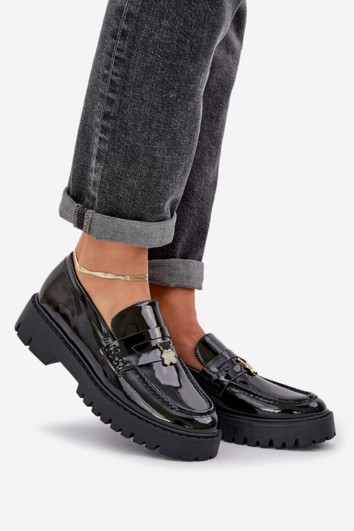 Lacquered Women's Moccasins With Teddy Bear Black Wulinea