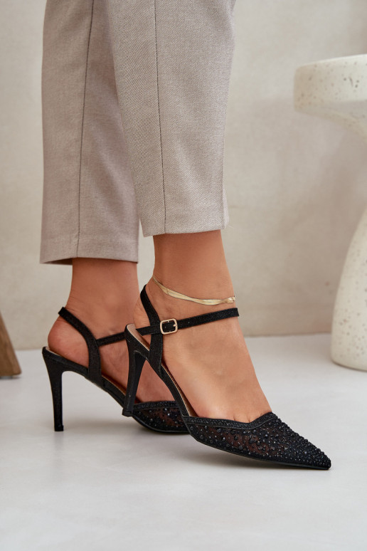 Embellished Heels With Open Back Black Nanadra