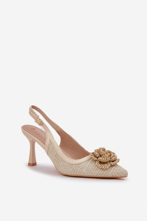 Woven Heels With Open Back Beige Lanithra