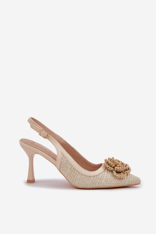 Woven Heels With Open Back Beige Lanithra