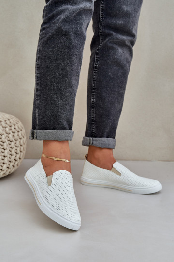 Slip-on eco leather women's sneakers with inscription light beige Zalinne 2