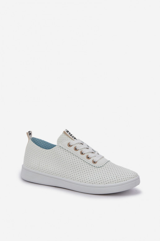 Ladies Perforated Lace-Up Sneakers Light Beige Carinel Ladies Perforated Lace-Up Sneakers Light Beige Carinel