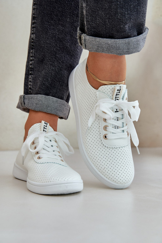 Ladies Perforated Lace-Up Sneakers Light Beige Carinel Ladies Perforated Lace-Up Sneakers Light Beige Carinel