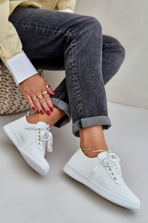 Ladies Perforated Lace-Up Sneakers Light Beige Carinel Ladies Perforated Lace-Up Sneakers Light Beige Carinel