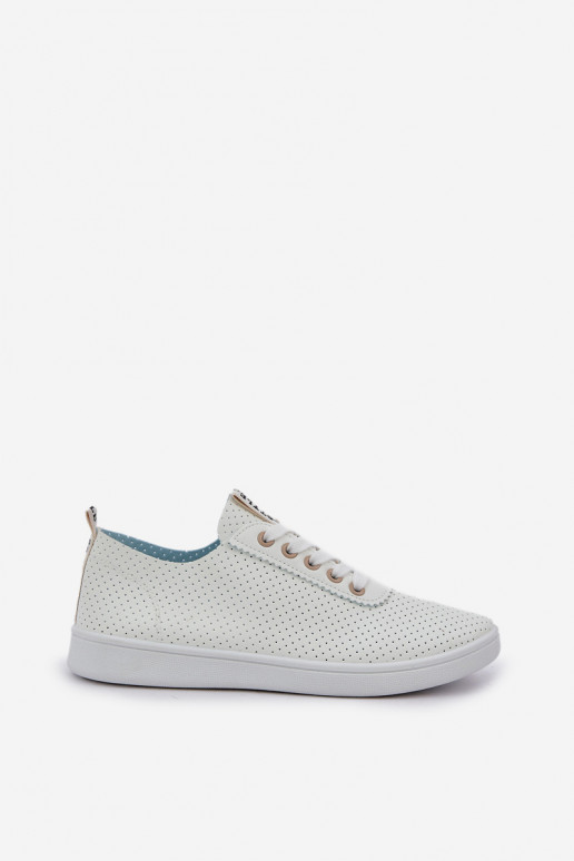 Ladies Perforated Lace-Up Sneakers Light Beige Carinel Ladies Perforated Lace-Up Sneakers Light Beige Carinel
