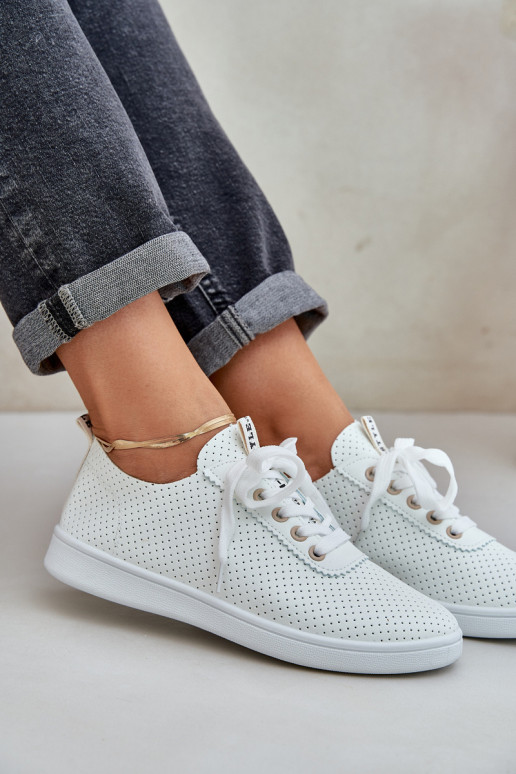 Ladies Perforated Lace-Up Sneakers Light Beige Carinel Ladies Perforated Lace-Up Sneakers Light Beige Carinel