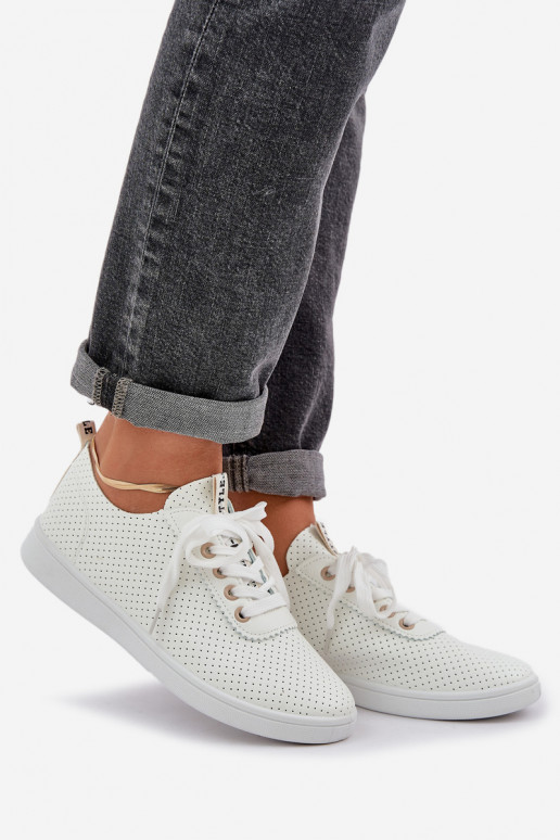Ladies Perforated Lace-Up Sneakers Light Beige Carinel Ladies Perforated Lace-Up Sneakers Light Beige Carinel