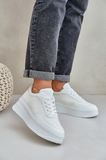 Women's Platform Sneakers With Decorative Lacing White Mistra 2