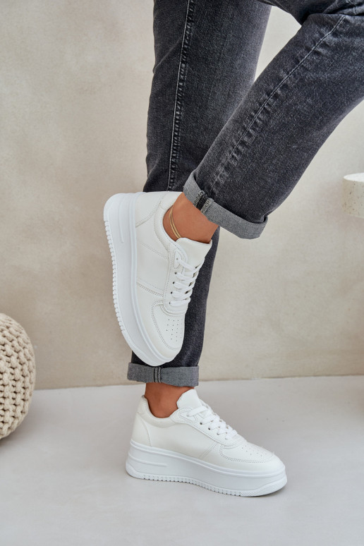 Women's Platform Sneakers With Decorative Lacing White Mistra