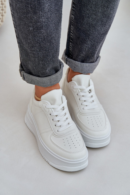 Women's Platform Sneakers With Decorative Lacing White Mistra
