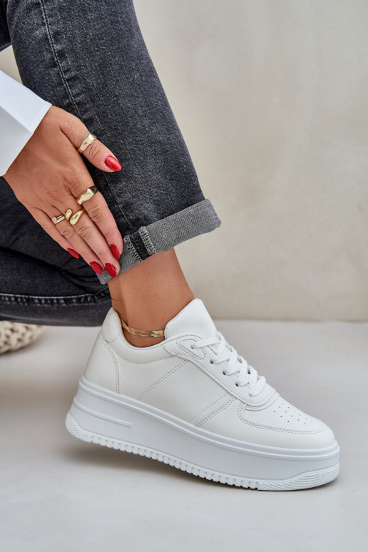 Women's Platform Sneakers With Decorative Lacing White Mistra