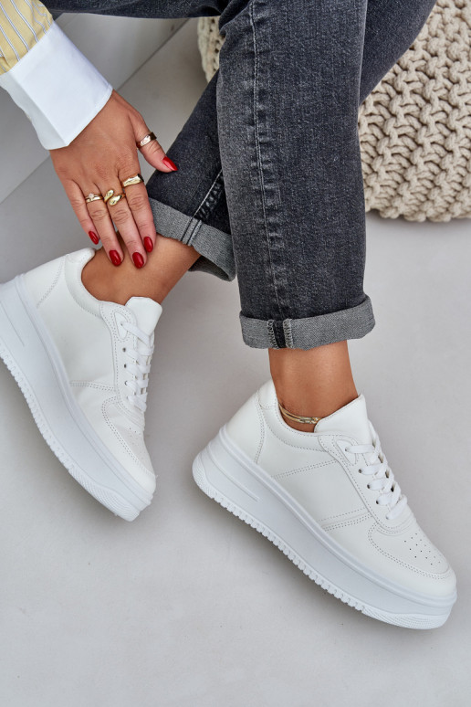 Women's Platform Sneakers With Decorative Lacing White Mistra