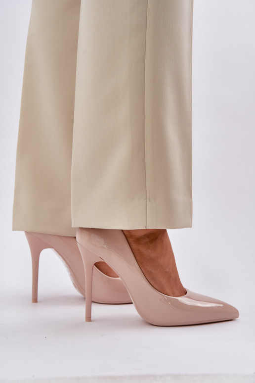 Lacquered High Heels With Pointed Toes Beige Vizana