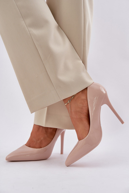 Lacquered High Heels With Pointed Toes Beige Vizana