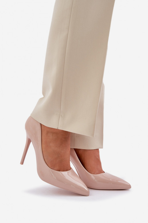 Lacquered High Heels With Pointed Toes Beige Vizana
