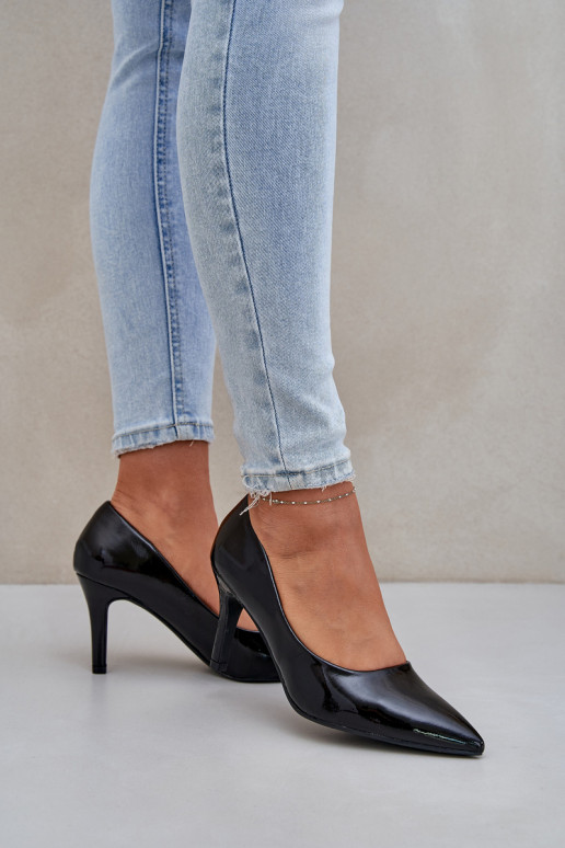 Stiletto Heels Made Of Patent Eco Leather Black Sanalitia