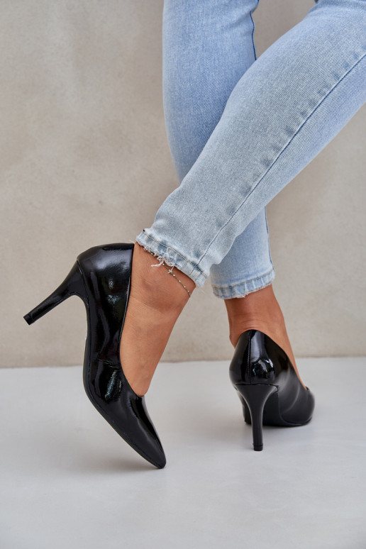 Stiletto Heels Made Of Patent Eco Leather Black Sanalitia