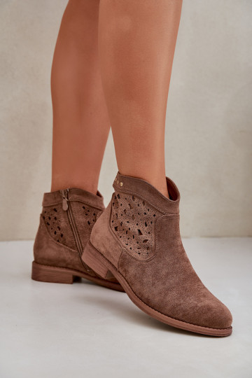 Ladies Perforated Ankle Boots On Flat Heel S.Barski HY51-113 Brown 2