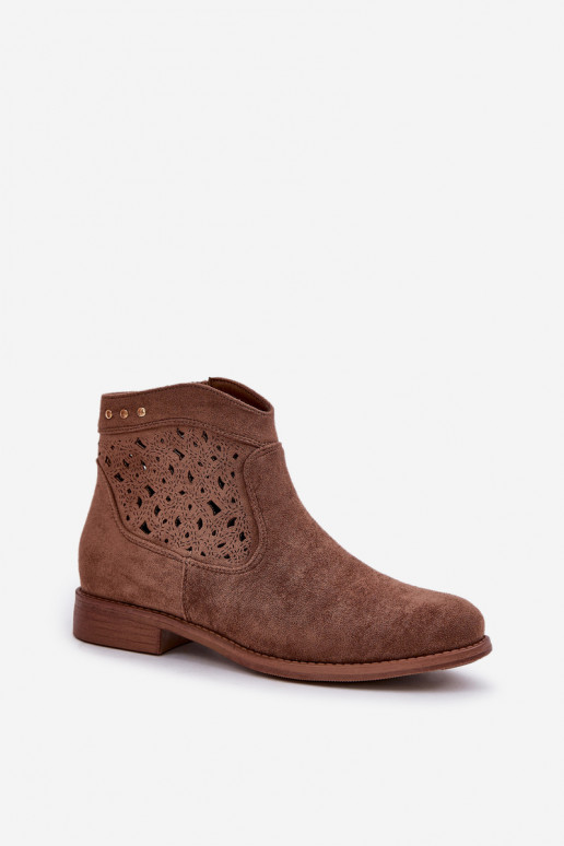 Ladies Perforated Ankle Boots On Flat Heel S.Barski HY51-113 Brown Ladies Perforated Ankle Boots On Flat Heel S.Barski HY51-113 Brown