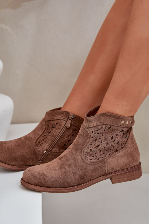 Ladies Perforated Ankle Boots On Flat Heel S.Barski HY51-113 Brown Ladies Perforated Ankle Boots On Flat Heel S.Barski HY51-113 Brown