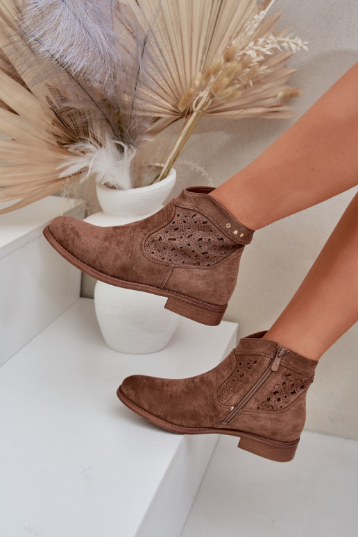 Ladies Perforated Ankle Boots On Flat Heel S.Barski HY51-113 Brown Ladies Perforated Ankle Boots On Flat Heel S.Barski HY51-113 Brown