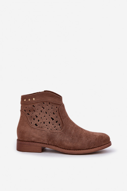 Ladies Perforated Ankle Boots On Flat Heel S.Barski HY51-113 Brown Ladies Perforated Ankle Boots On Flat Heel S.Barski HY51-113 Brown