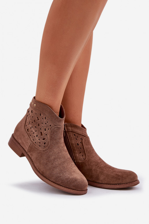 Ladies Perforated Ankle Boots On Flat Heel S.Barski HY51-113 Brown Ladies Perforated Ankle Boots On Flat Heel S.Barski HY51-113 Brown
