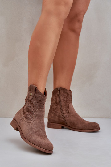 Boots With Delicate Openwork Pattern Brown S.Barski HY51-063 2