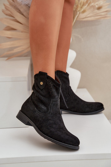 Perforated Ankle Boots On A Flat Heel S.Barski HY51-063 Black 2