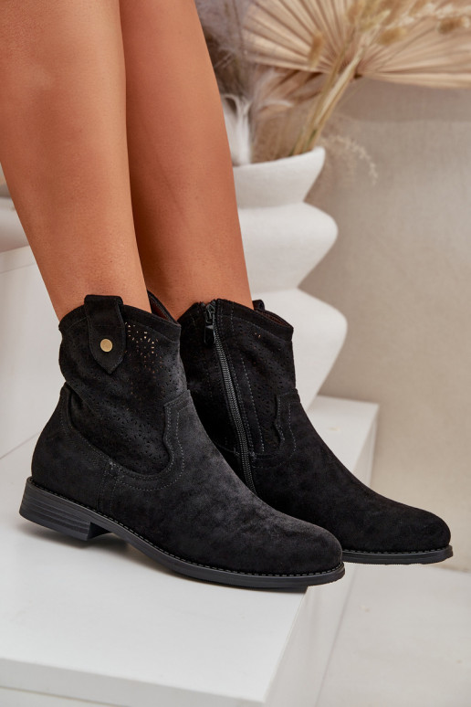 Perforated Ankle Boots On A Flat Heel S.Barski HY51-063 Black Perforated Ankle Boots On A Flat Heel S.Barski HY51-063 Black