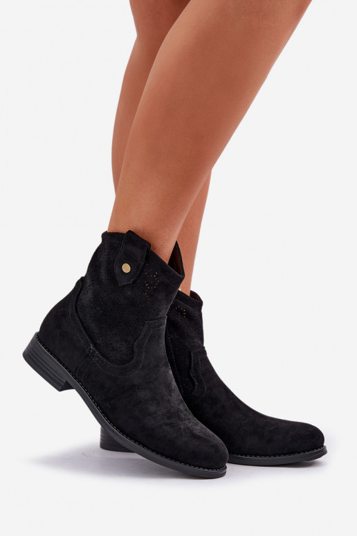 Perforated Ankle Boots On A Flat Heel S.Barski HY51-063 Black Perforated Ankle Boots On A Flat Heel S.Barski HY51-063 Black