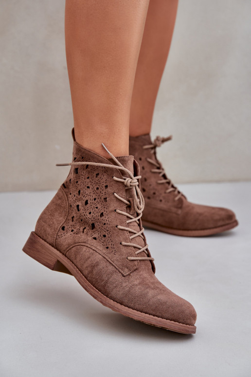 Laced Boots With Openwork Pattern S.Barski HY51-136 Brown Laced Boots With Openwork Pattern S.Barski HY51-136 Brown