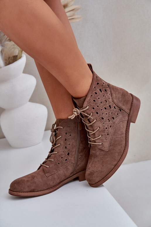 Laced Boots With Openwork Pattern S.Barski HY51-136 Brown Laced Boots With Openwork Pattern S.Barski HY51-136 Brown