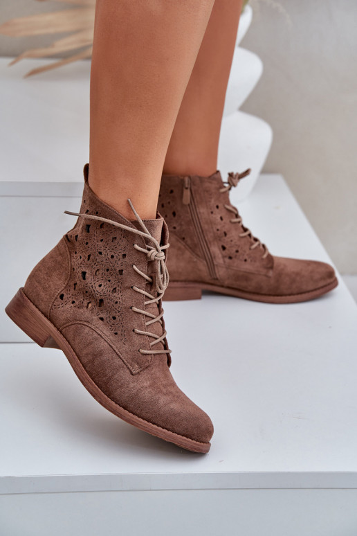 Laced Boots With Openwork Pattern S.Barski HY51-136 Brown Laced Boots With Openwork Pattern S.Barski HY51-136 Brown