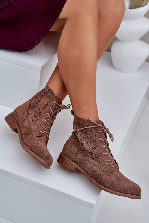 Laced Boots With Openwork Pattern S.Barski HY51-136 Brown Laced Boots With Openwork Pattern S.Barski HY51-136 Brown