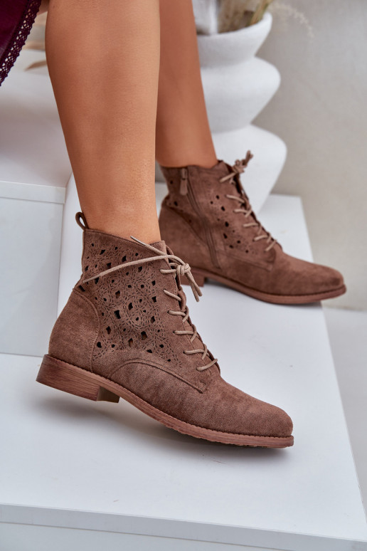 Laced Boots With Openwork Pattern S.Barski HY51-136 Brown Laced Boots With Openwork Pattern S.Barski HY51-136 Brown