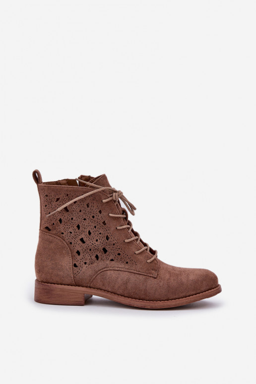 Laced Boots With Openwork Pattern S.Barski HY51-136 Brown Laced Boots With Openwork Pattern S.Barski HY51-136 Brown