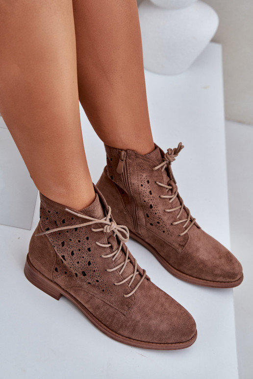 Laced Boots With Openwork Pattern S.Barski HY51-136 Brown Laced Boots With Openwork Pattern S.Barski HY51-136 Brown