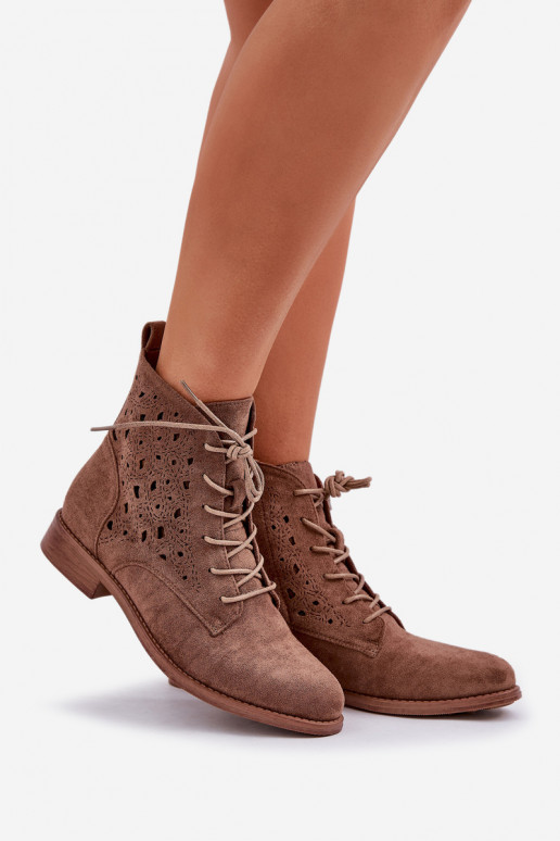 Laced Boots With Openwork Pattern S.Barski HY51-136 Brown Laced Boots With Openwork Pattern S.Barski HY51-136 Brown