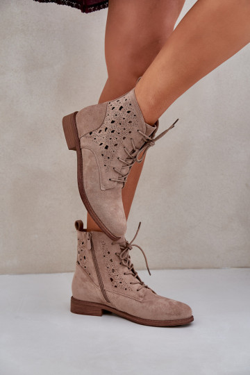 Lace-Up Ankle Boots With A Perforated Pattern S.Barski HY51-136 Beige 2