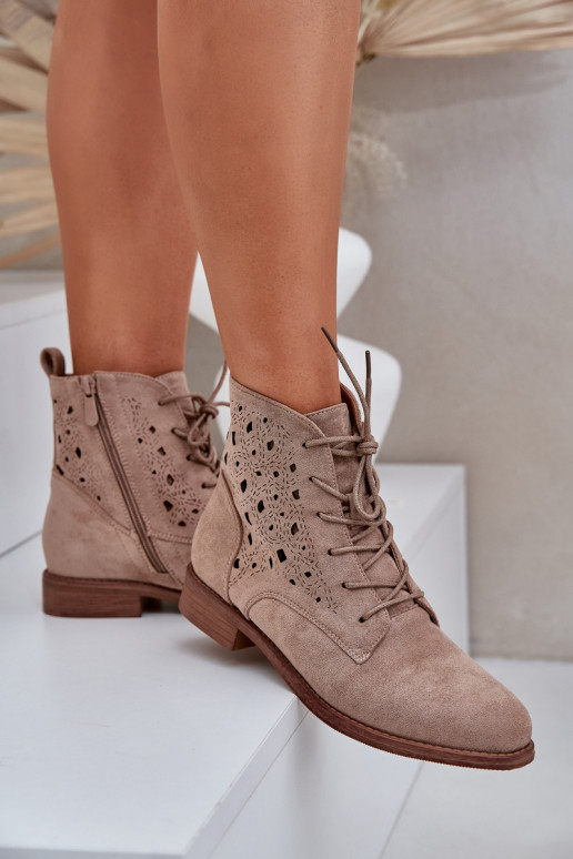 Lace-Up Ankle Boots With A Perforated Pattern S.Barski HY51-136 Beige