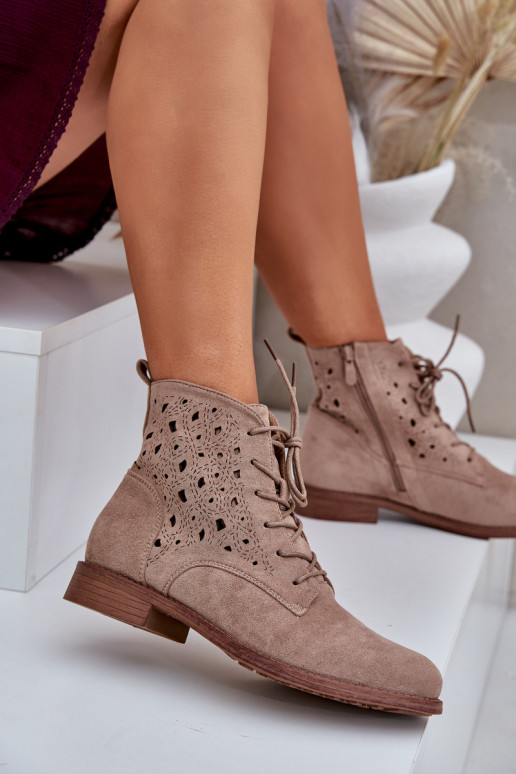 Lace-Up Ankle Boots With A Perforated Pattern S.Barski HY51-136 Beige