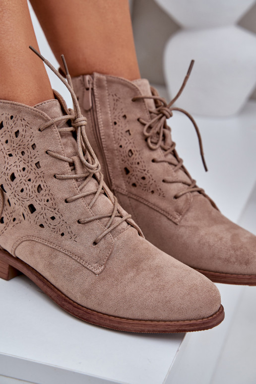 Lace-Up Ankle Boots With A Perforated Pattern S.Barski HY51-136 Beige