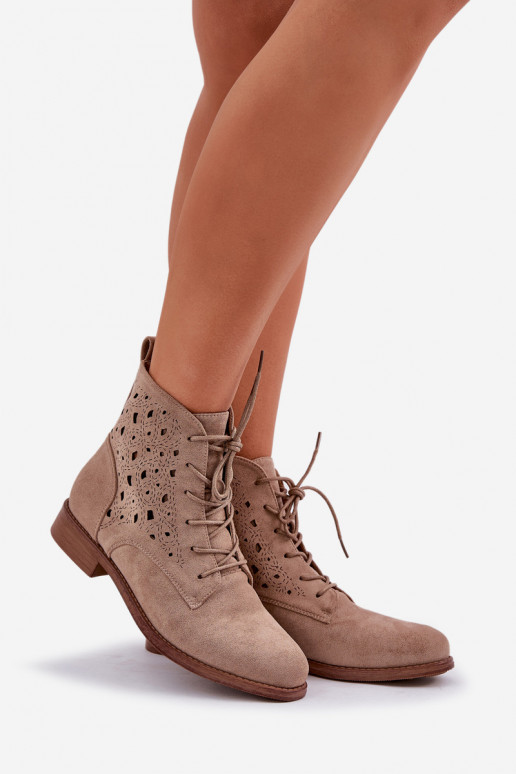 Lace-Up Ankle Boots With A Perforated Pattern S.Barski HY51-136 Beige