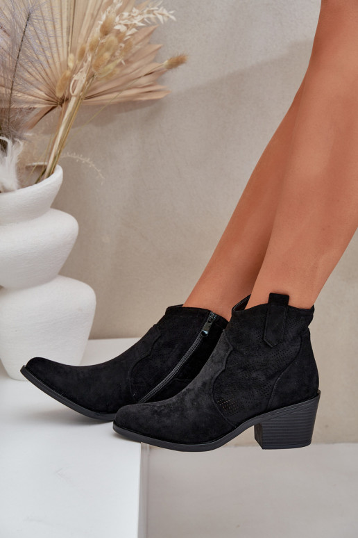 Botki Kowbojki Na Zamek Eko Zamszowe Ażurowe S.Barski HY51-061 Czarne