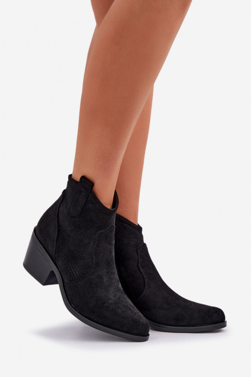 Botki Kowbojki Na Zamek Eko Zamszowe Ażurowe S.Barski HY51-061 Czarne