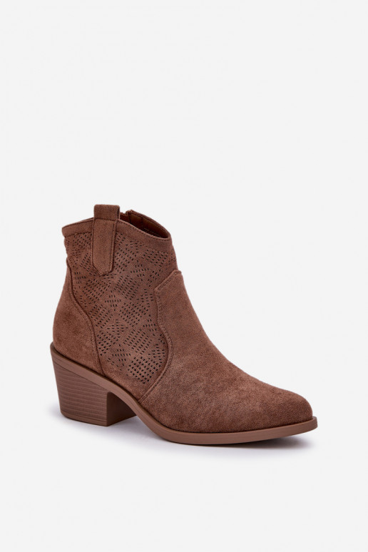 Cowboy Boots With Zipper Eco Suede Perforated HY51-061 S.Barski Brown Cowboy Boots With Zipper Eco Suede Perforated HY51-061 S.Barski Brown